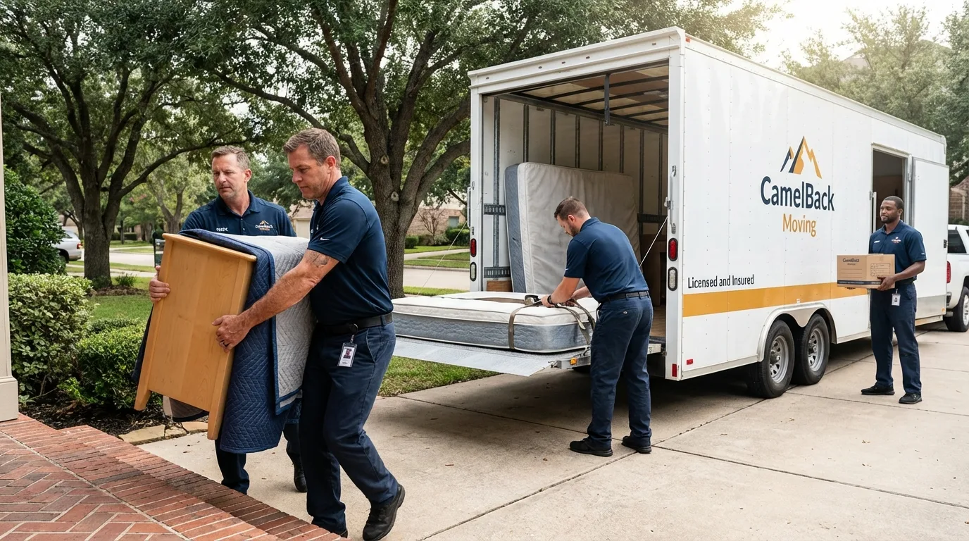Crew loading residential truck for cross-state move from Saxonburg, PA