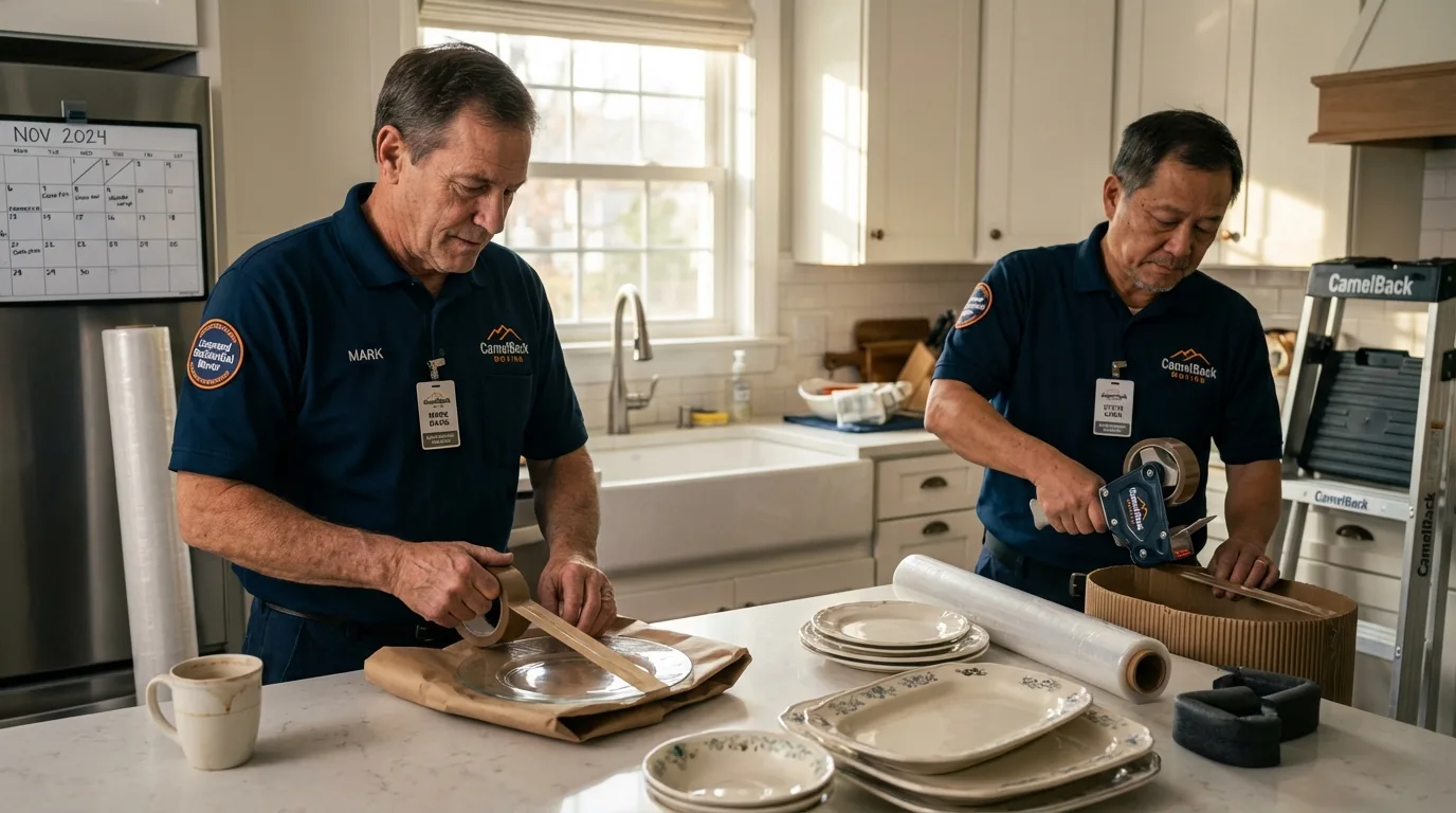 Professional crew packing kitchen dishware in Saxonburg, PA